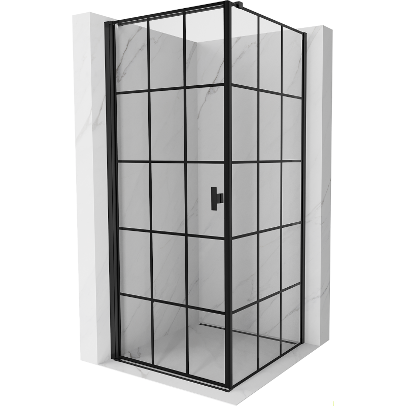 Mexen Mist-B cabină de duș, ușă rabatabilă stânga, 80 x 80 cm, grilaj negru, negru - 8A2T-080-080-70-77-L