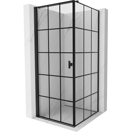 Mexen Mist-B cabină de duș, ușă rabatabilă stânga, 80 x 80 cm, grilaj negru, negru - 8A2T-080-080-70-77-L