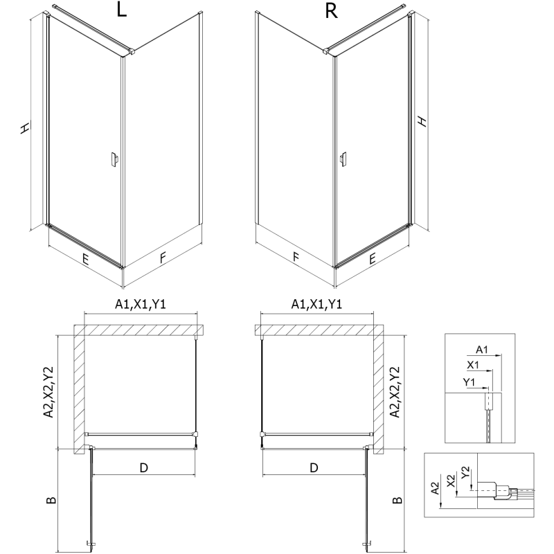 Mexen Mist-B cabină de duș cu ușă dreapta 100 x 90 cm, cadru negru, negru - 8A2T-100-090-70-70-P