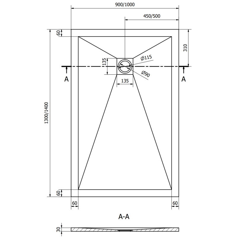 Mexen Stone+ Kompozit téglalap alakú zuhanytálca 140 x 100 cm, szürke-beton - 44611014