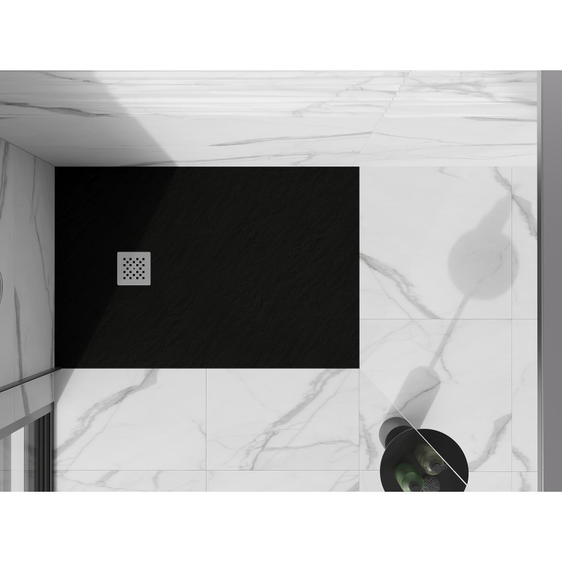 Mexen Stone+ 90 x 70 cm-es téglalap alakú kompozit zuhanytálca, fekete - 44707090