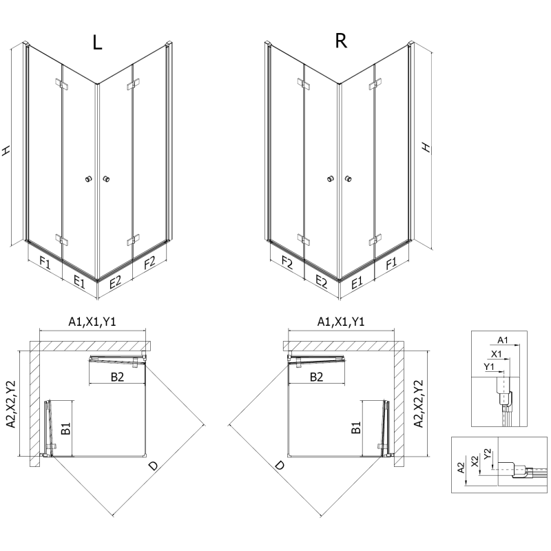 Mexen Mist-F Duo cabină de duș pliabilă dreapta 75 x 120 cm, grilaj negru, negru - 8A6-075L-120P-70-77