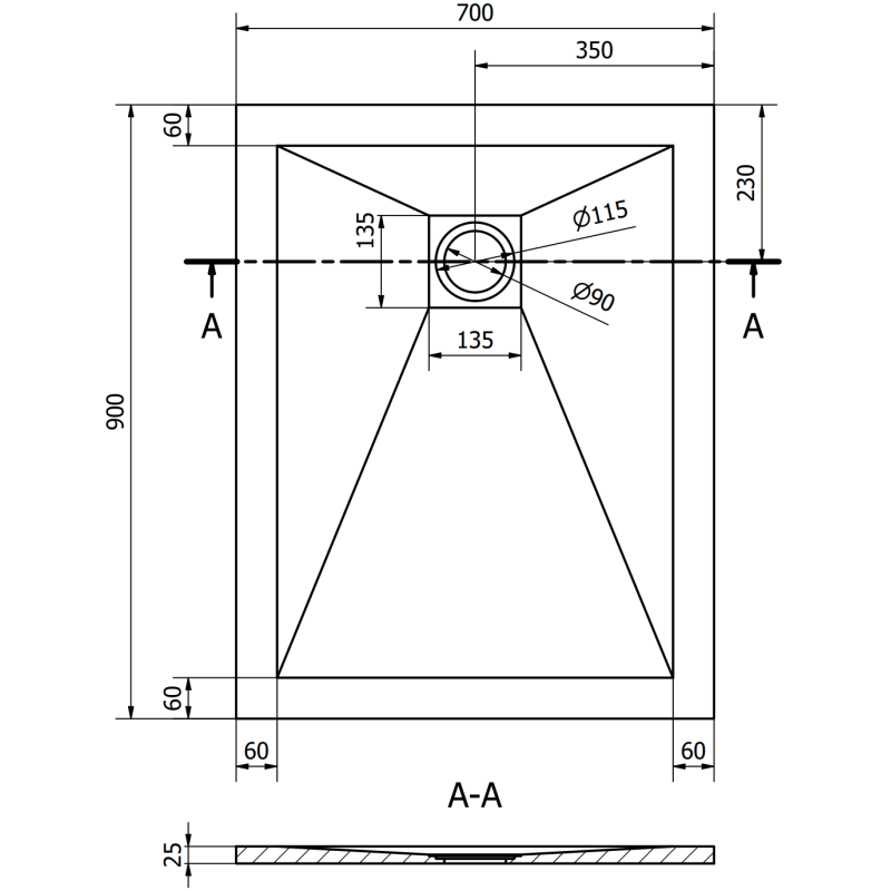 Mexen Stone+ kompozit zuhanytálca téglalap alakú 90 x 70 cm, fekete - 44707090