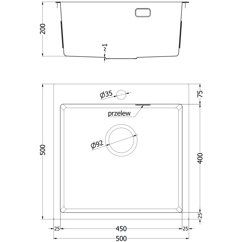 Mexen Solix rozsdamentes acél mosogató, egymedencés, 500 x 500 mm, réz - 6407501000-65