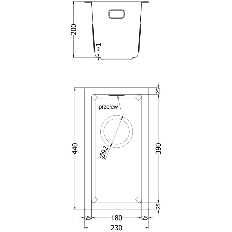 Mexen Trixo acél mosogató 1-medencés 230 x 440 mm, arany - 6411221000-55