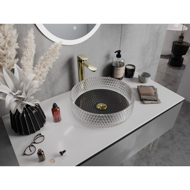 Mexen Aura chiuvetă de sticlă pe blat 39 x 39 cm, transparent/negru - 24013971