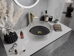 Mexen Aura chiuvetă de sticlă pe blat 39 x 39 cm, transparent/negru - 24013971