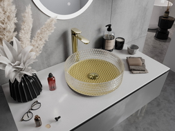 Mexen Aura üveggel mosdó pultra helyezhető 39 x 39 cm, átlátszó/arany - 24013951