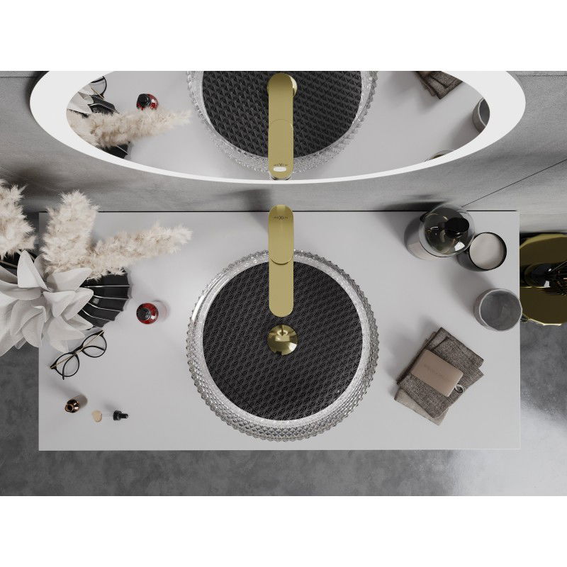 Mexen Aura üveg mosdókagyló pultra helyezhető 39 x 39 cm, átlátszó/fekete - 24013971