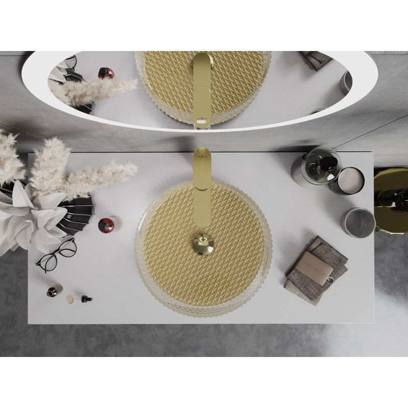 Mexen Aura üveggel mosdó pultra helyezhető 39 x 39 cm, átlátszó/arany - 24013951