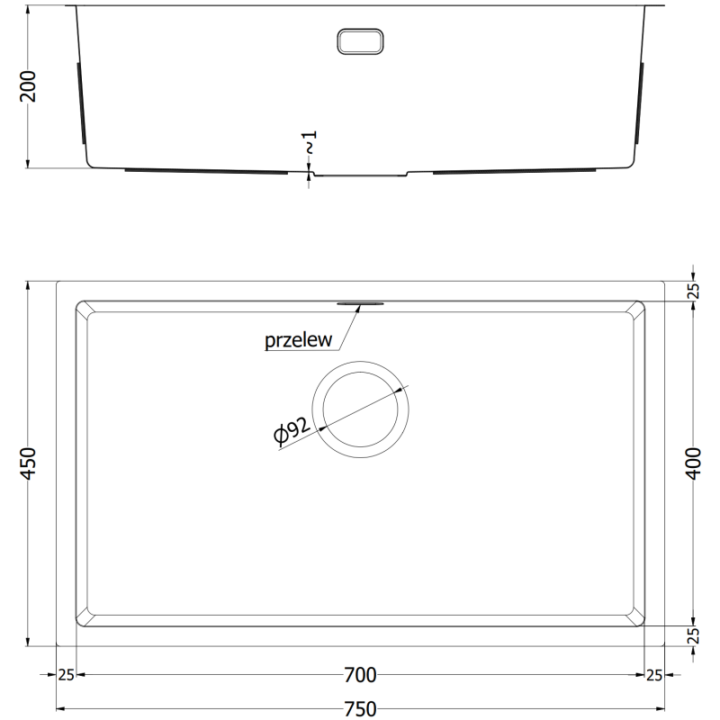 Mexen Trixo chiuvetă din oțel 1-cameră 750 x 440 mm, inox - 6415751000-01