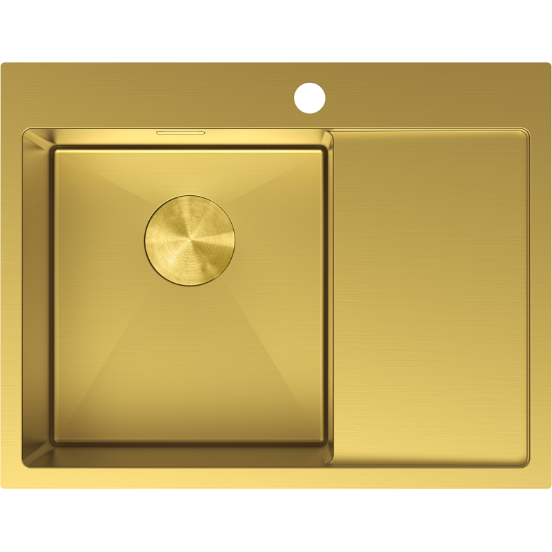 Mexen Exar balra szerelt egytálcás rozsdamentes mosogató csepegtetővel, 620 x 480 mm, arany - 6431621005L-55