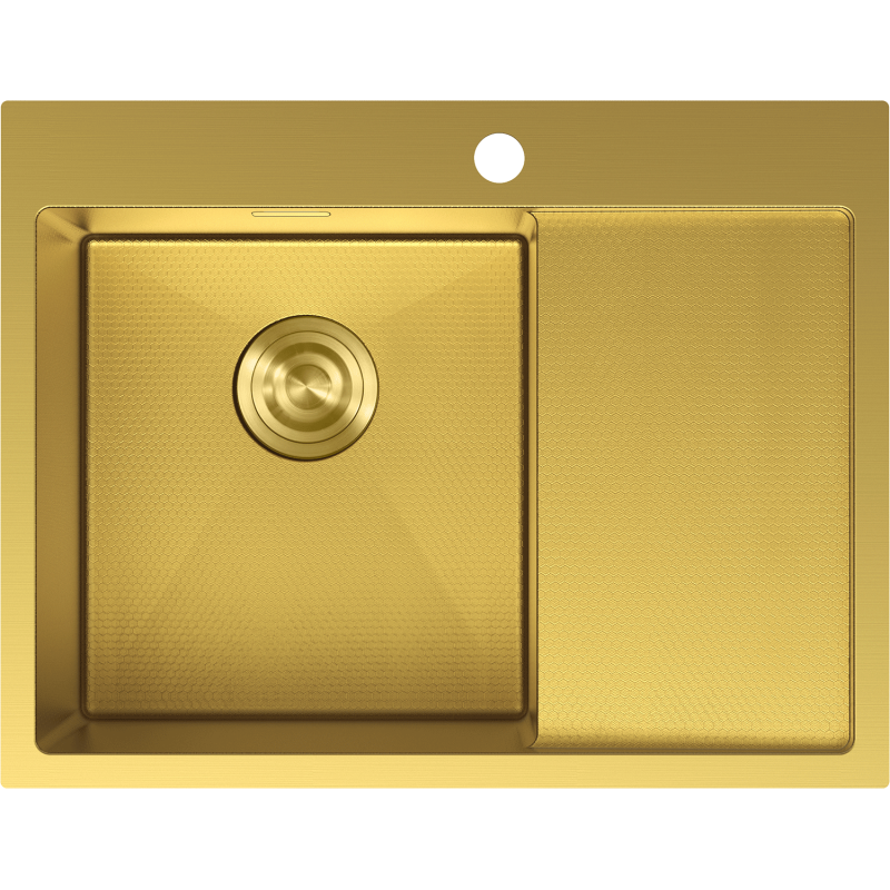 Mexen Exar acél mosogató, egykamrás, csepegtetőszárítós, balos, 620 x 480 mm, arany HC - 6431621005L-55HC