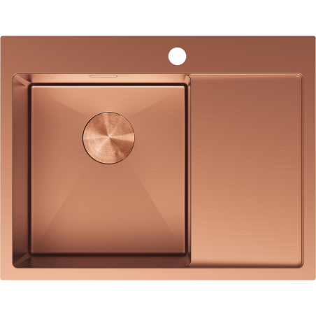 Mexen Exar 1-kamrás rozsdamentes acél mosogató, lecsöpögtetővel, balos 620 x 480 mm, réz - 6431621005L-65