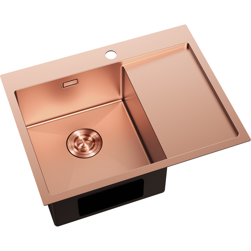 Mexen Exar acél mosogató 1-medencés lefolyóval bal oldali 620 x 480 mm, réz - 6431621005L-65