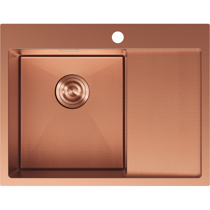 Mexen Exar 1-medencés bal oldali acél mosogató csepegtetővel, 620 x 480 mm, réz HC - 6431621005L-65HC