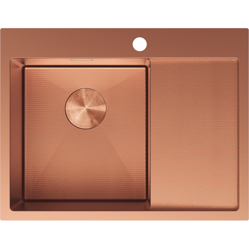 Mexen Exar 1-medencés bal oldali acél mosogató csepegtetővel, 620 x 480 mm, réz HC - 6431621005L-65HC