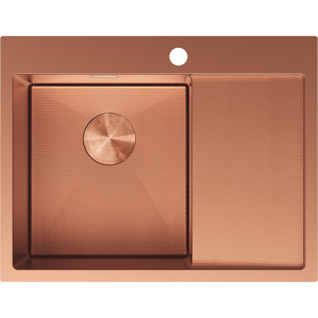 Mexen Exar 1-medencés bal oldali acél mosogató csepegtetővel, 620 x 480 mm, réz HC - 6431621005L-65HC