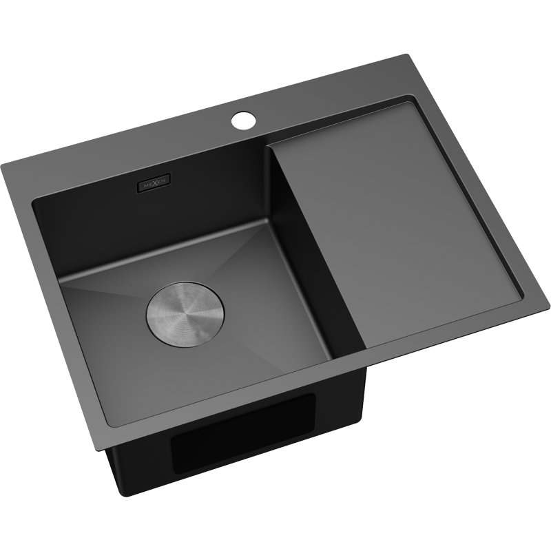 Mexen Exar 1 rekeszes, csöpögtetős, bal oldali, 620 x 480 mm-es fekete acél mosogató - 6431621005L-70