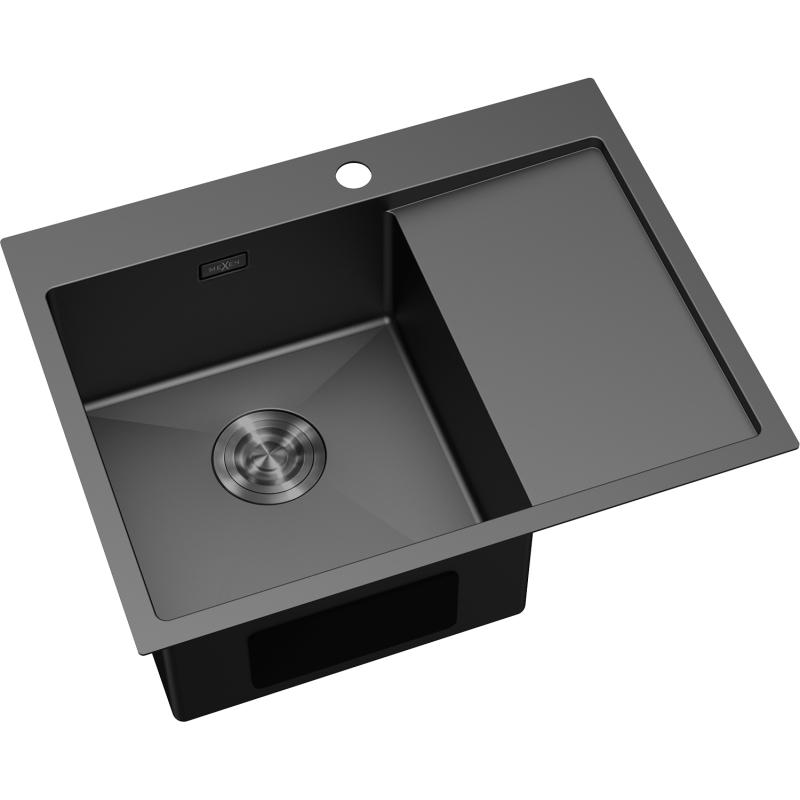 Mexen Exar rozsdamentes acél mosogató 1-medencés csepegtetővel bal 620 x 480 mm, fekete - 6431621005L-70