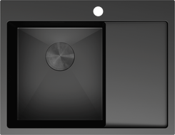 Mexen Exar rozsdamentes acél mosogató 1-medencés csepegtetővel bal 620 x 480 mm, fekete - 6431621005L-70