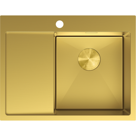 Mexen Exar 1-medencés acél mosogató tálca, vízelvezetővel, jobb oldal, 620 x 480 mm, arany - 6432621005P-55