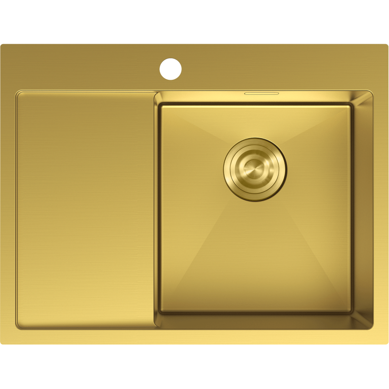 Mexen Exar 1-medencés acél mosogató tálca, vízelvezetővel, jobb oldal, 620 x 480 mm, arany - 6432621005P-55