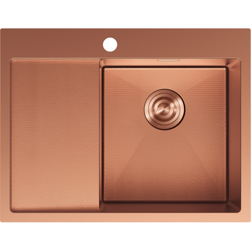 Mexen Exar 1 rekeszes, csepegtetős, jobb oldali acél mosogató, 620 x 480 mm, réz HC - 6432621005P-65HC