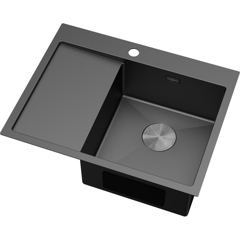 Mexen Exar 1 medencés, csepegtetős, jobb oldali acél mosogató 620 x 480 mm, fekete - 6432621005P-70