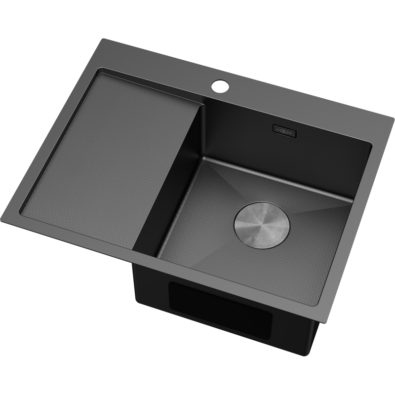 Mexen Exar chiuvetă din oțel cu 1 compartiment cu picurător, dreapta 620 x 480 mm, negru HC - 6432621005P-70HC