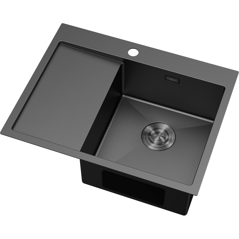 Mexen Exar 1 rekeszes acél mosogató jobb oldali csepegtetővel, 620 x 480 mm, fekete HC -6432621005P-70HC