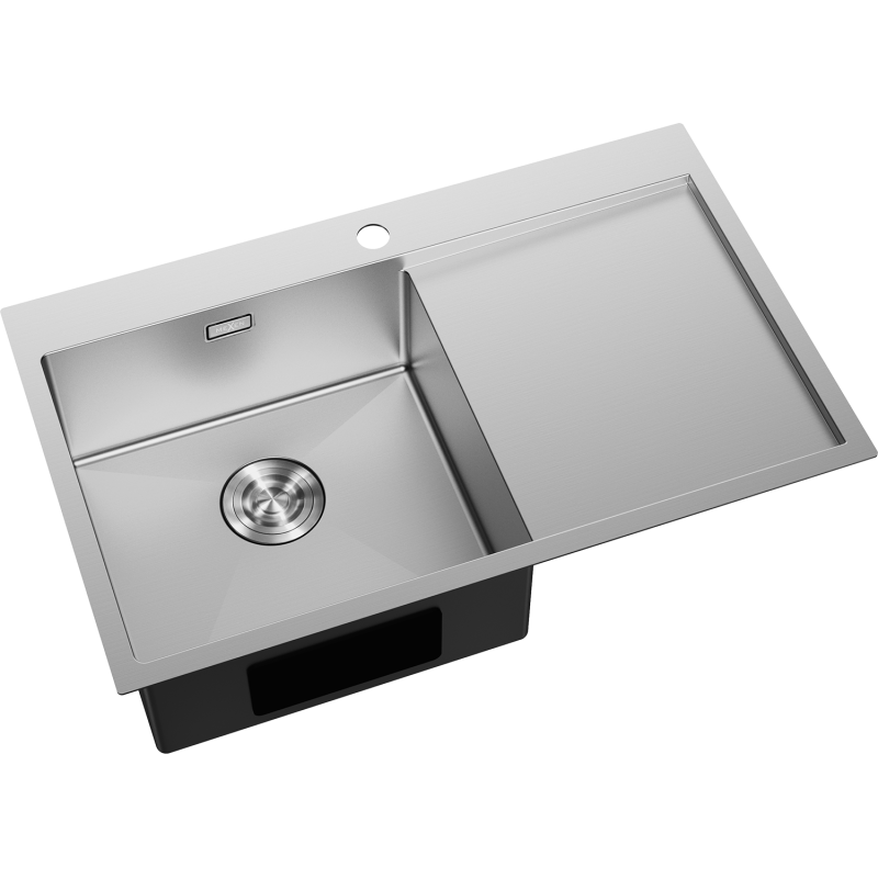 Mexen Exar rozsdamentes acél mosogatótálca 1 rekesszel, bal oldali csepegtető, 780 x 480 mm, inox - 6433781010L-01