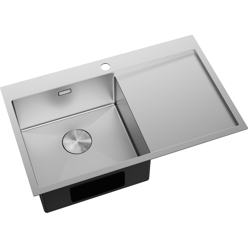 Mexen Exar rozsdamentes acél mosogatótálca 1 rekesszel, bal oldali csepegtető, 780 x 480 mm, inox - 6433781010L-01