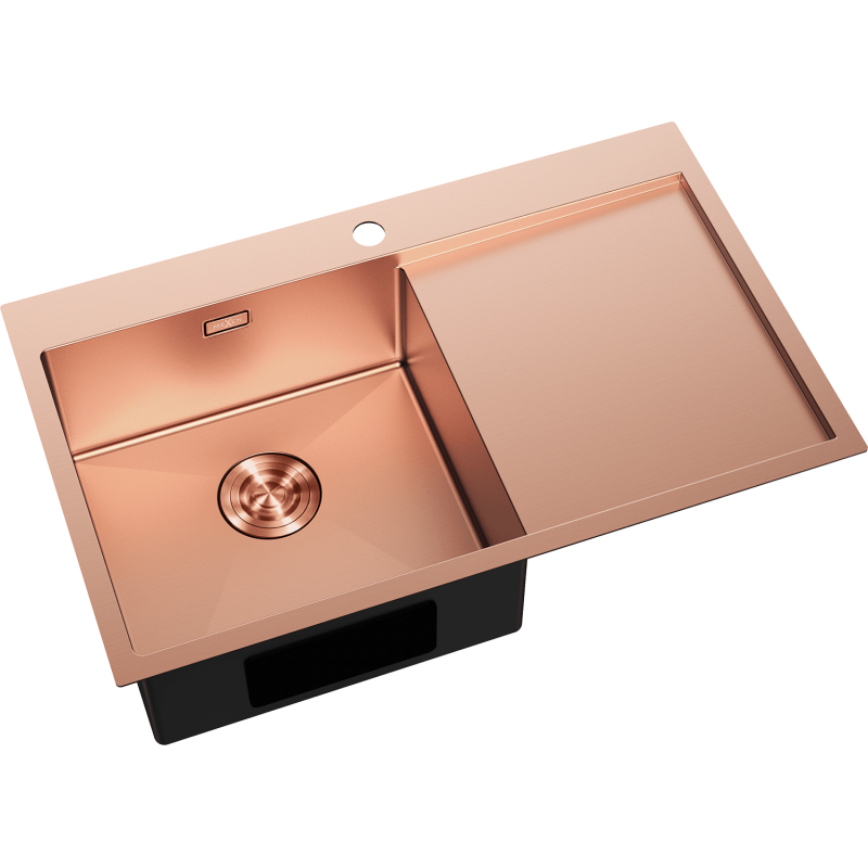 Mexen Exar 1-medencés, csepptálcás acél mosogató, balos 780 x 480 mm, réz - 6433781010L-65