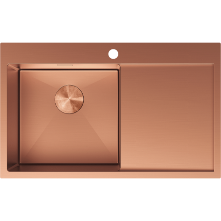 Mexen Exar egykamrás bal oldali, csöpögtetős, rozsdamentes acél mosogató 780 x 480 mm, réz - 6433781010L-65