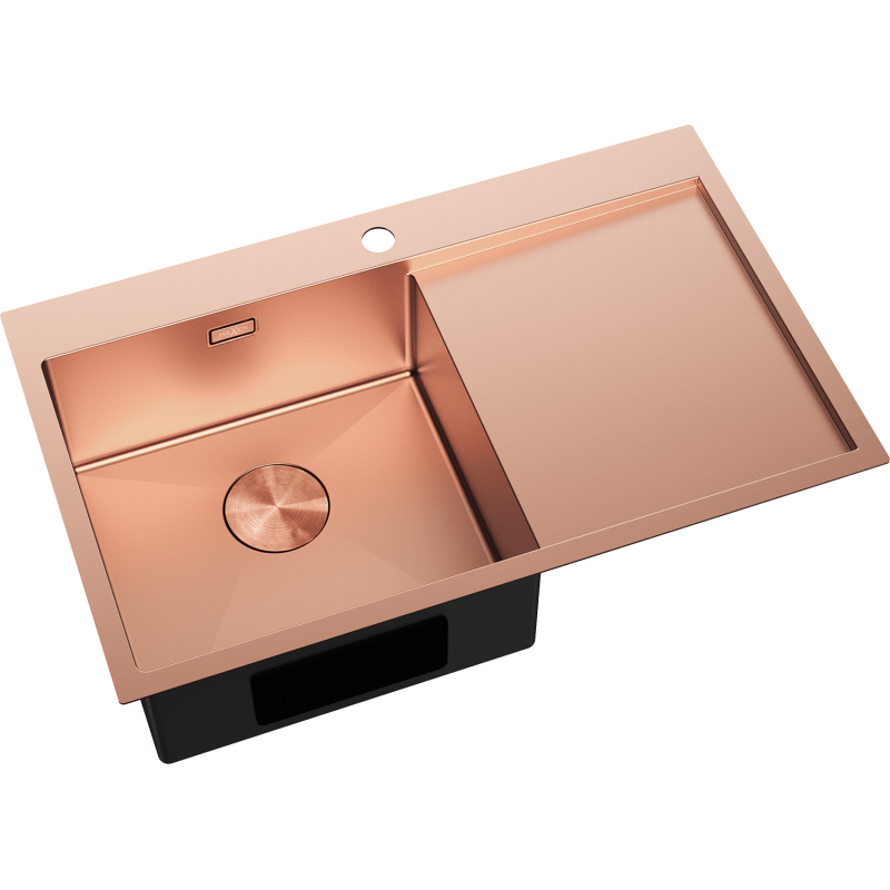 Mexen Exar 1-medencés, csepptálcás acél mosogató, balos 780 x 480 mm, réz - 6433781010L-65