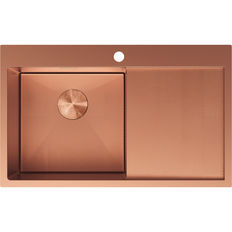 Mexen Exar acél mosogató, 1 medencés, csepegtetővel, balos, 780 x 480 mm, réz - 6433781010L-65HC