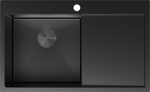 Mexen Exar chiuvetă din oțel inoxidabil 1-cameră cu picurător stânga 780 x 480 mm, negru - 6433781010L-70