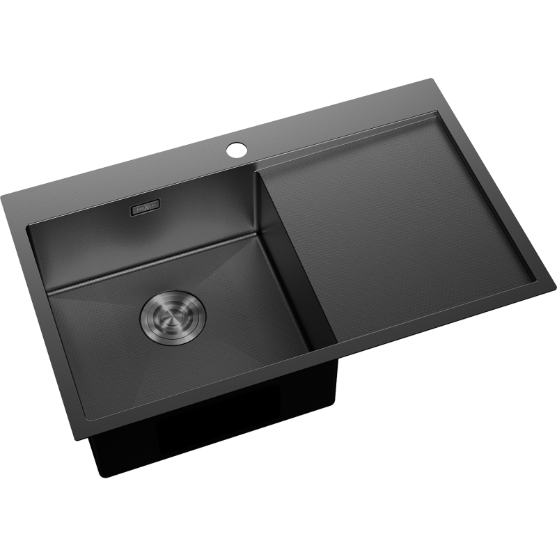 Mexen Exar chiuvetă de inox cu 1 compartiment și picurător, stânga 780 x 480 mm, negru HC - 6433781010L-70HC