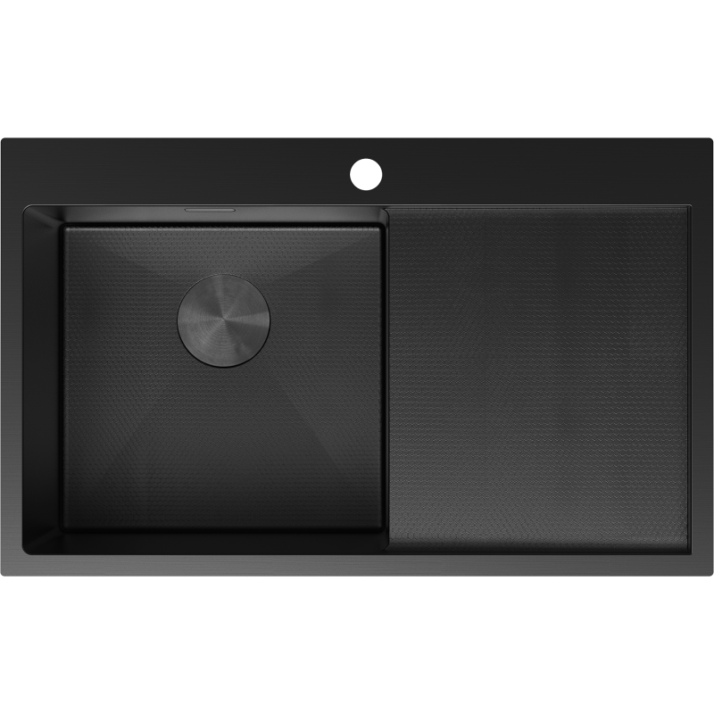 Mexen Exar chiuvetă de inox cu 1 compartiment și picurător, stânga 780 x 480 mm, negru HC - 6433781010L-70HC