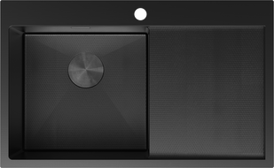 Mexen Exar egytálcás bal oldali rozsdamentes acél mosogató csepegtetővel, 780 x 480 mm, fekete HC - 6433781010L-70HC