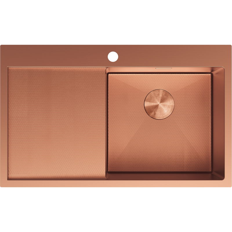 Mexen Exar 1 rekeszes acél mosogató csepegtetővel, jobb oldali 780 x 480 mm, réz HC - 6434781010P-65HC