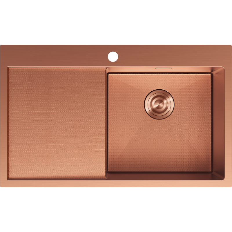 Mexen Exar chiuvetă de oțel inoxidabil cu 1 compartiment și scurgător, dreaptă 780 x 480 mm, cupru HC - 6434781010P-65HC
