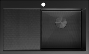 Mexen Exar rozsdamentes acél mosogató, 1 rekeszes, jobb oldali csepegtető, 780 x 480 mm, fekete HC - 6434781010P-70HC