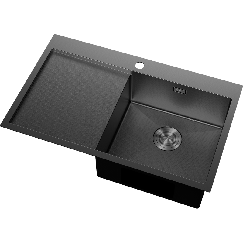 Mexen Exar chiuvetă din oțel inoxidabil cu 1 compartiment și scurgător pe dreapta 780 x 480 mm, negru HC - 6434781010P-70HC