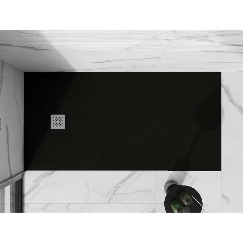 Mexen Stone+ 160 x 80 cm-es, téglalap alakú kompozit zuhanytálca, fekete - 44708016