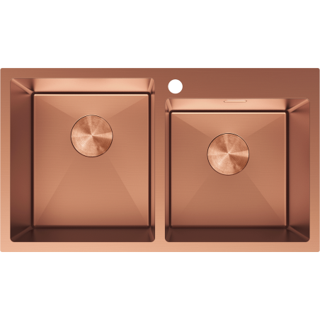 Mexen Xorin rozsdamentes acél mosogató, 2 rekeszes, 780 x 450 mm, réz - 6441782000-65