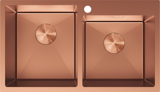 Mexen Xorin rozsdamentes acél mosogató, 2 rekeszes, 780 x 450 mm, réz - 6441782000-65