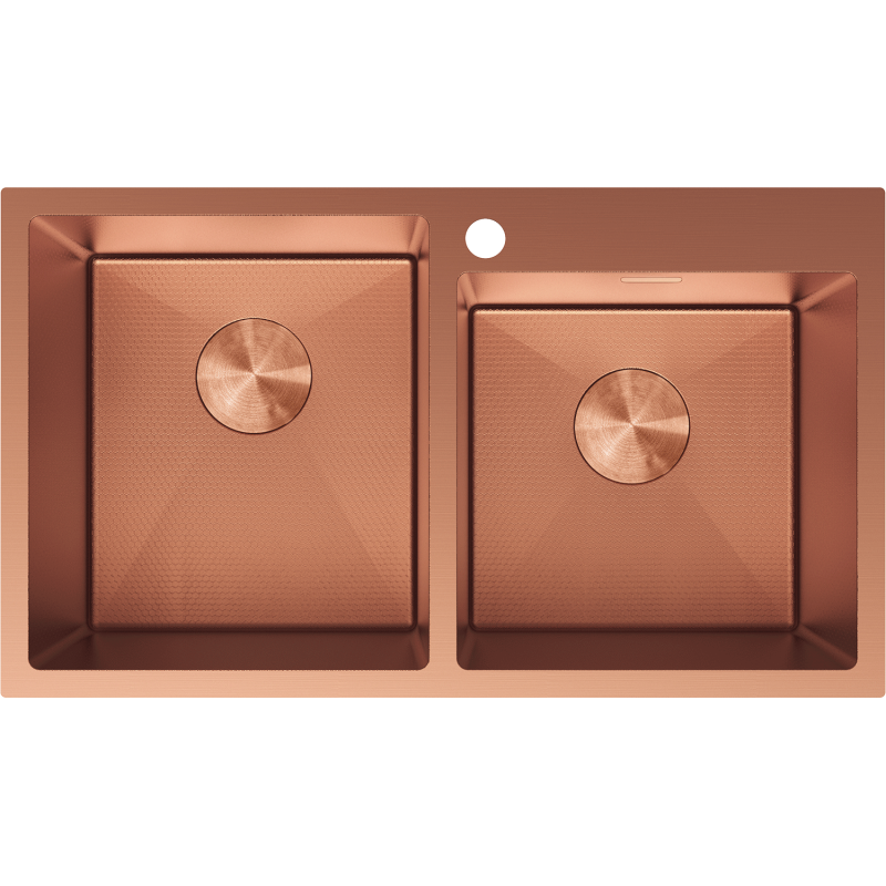Mexen Xorin acél konyhai mosogató, 2 rekeszes, 780 x 450 mm, réz HC - 6441782000-65HC