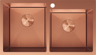 Mexen Xorin acél konyhai mosogató, 2 rekeszes, 780 x 450 mm, réz HC - 6441782000-65HC